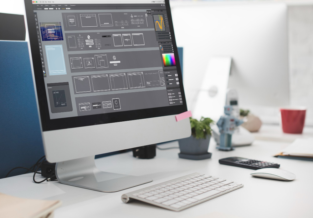 Imagem de um programa para design de sites em um computador